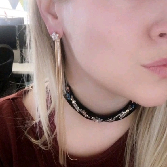 💖 2/$30 Shooting Star rhinestone boho stud long gold tone tassel drop earrings - Picture 12 of 17